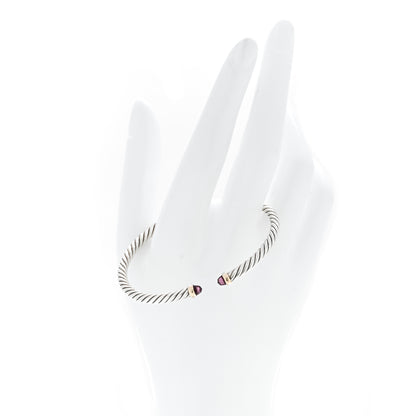 David Yurman Sterling Silver 14K Yellow Gold Garnet 4mm Cable Flex Bracelet 2 of 6