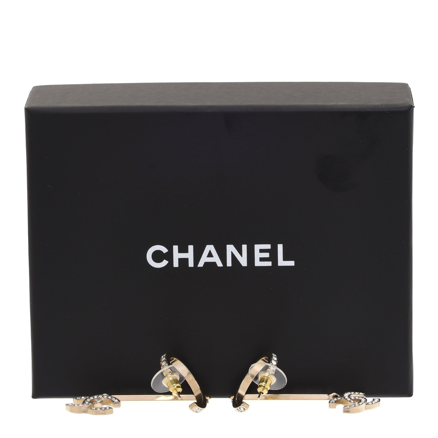 Chanel Crystal Lock Symbols Logo CC Hoop Drop Earrings Gold 4 of 4
