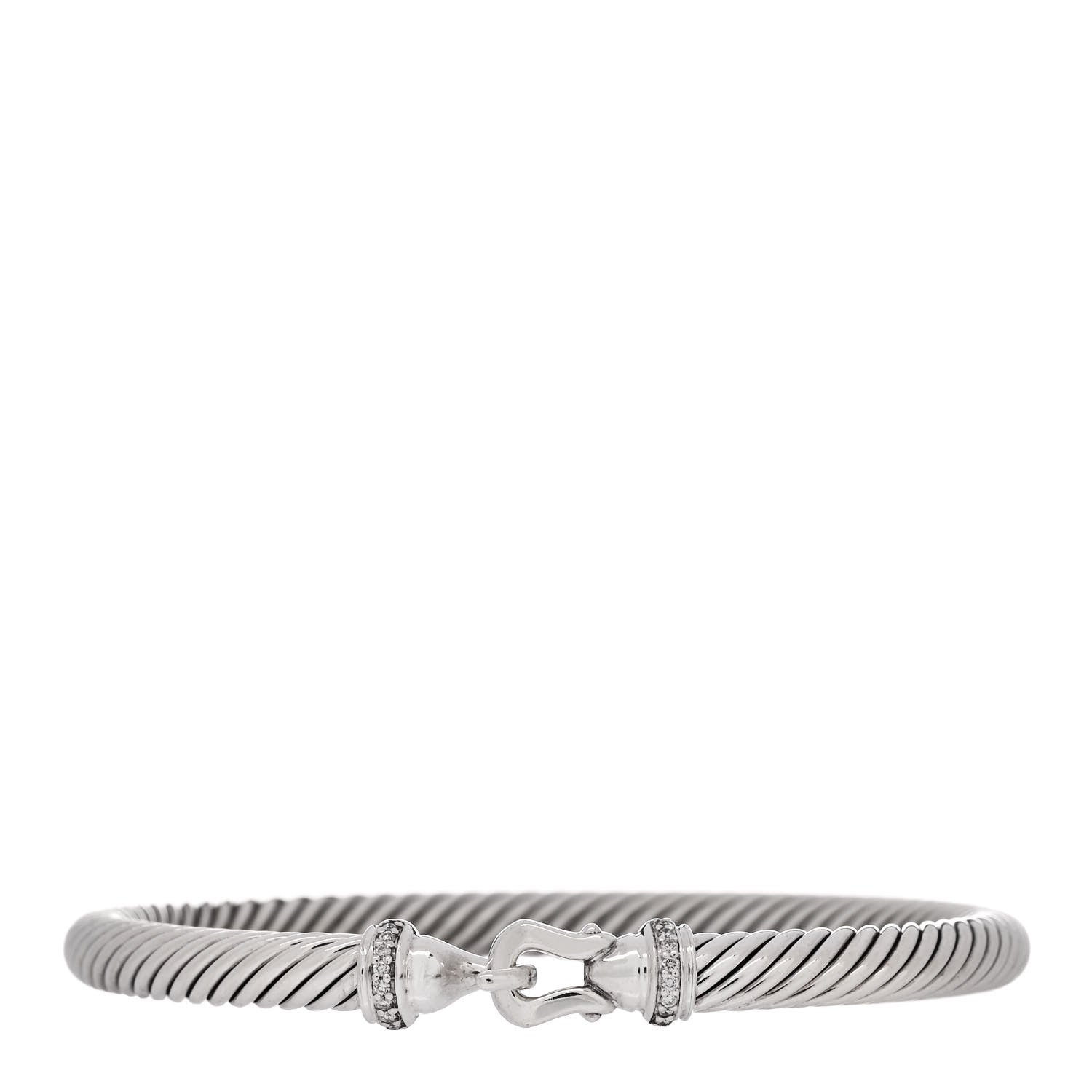 David Yurman Sterling Silver Diamond 5mm Cable Buckle Bracelet 1 of 3