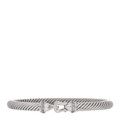 David Yurman Sterling Silver Diamond 5mm Cable Buckle Bracelet 1 of 3