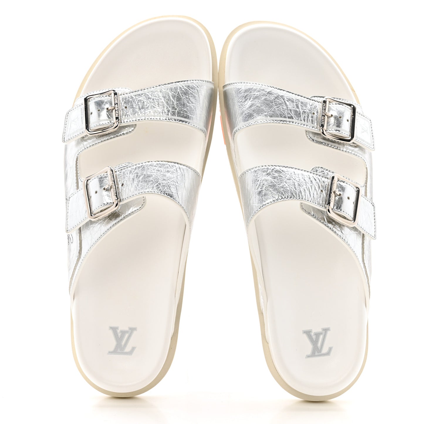 Metallic Mix Materials Mens LV Script Trainer Mules 12 Silver Multicolor
