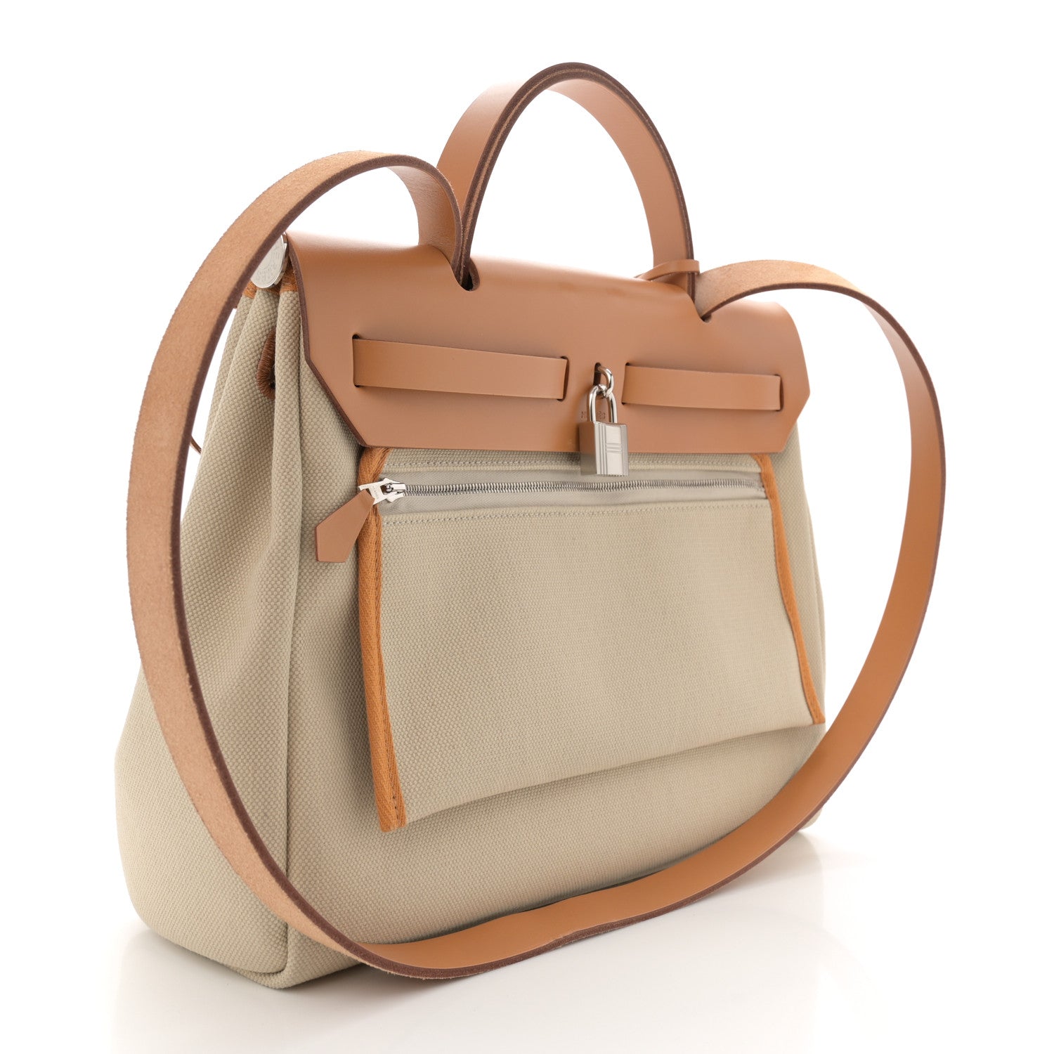 Hermes Military Toile Vache Hunter Herbag Zip Retourne 31 PM Beton Naturel 4 of 12