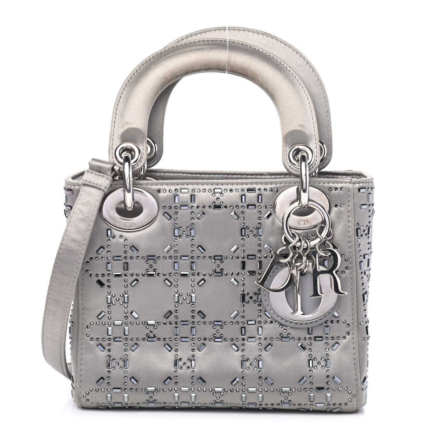 Christian Dior Satin Crystal Cannage Mini Lady Dior Gray 1 of 5