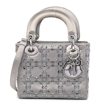 Christian Dior Satin Crystal Cannage Mini Lady Dior Gray 1 of 5