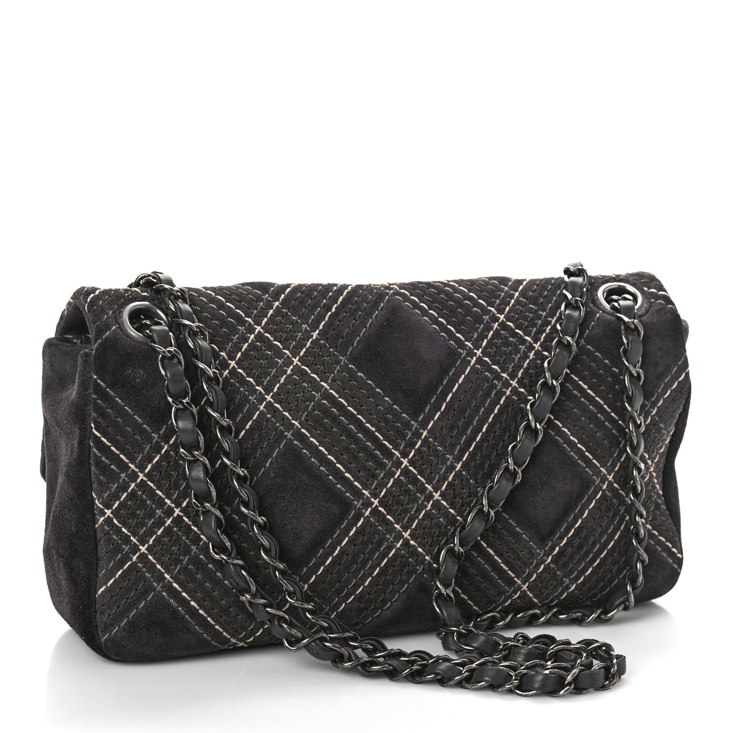 Suede Stitched Medium Saltire Single Flap Grey