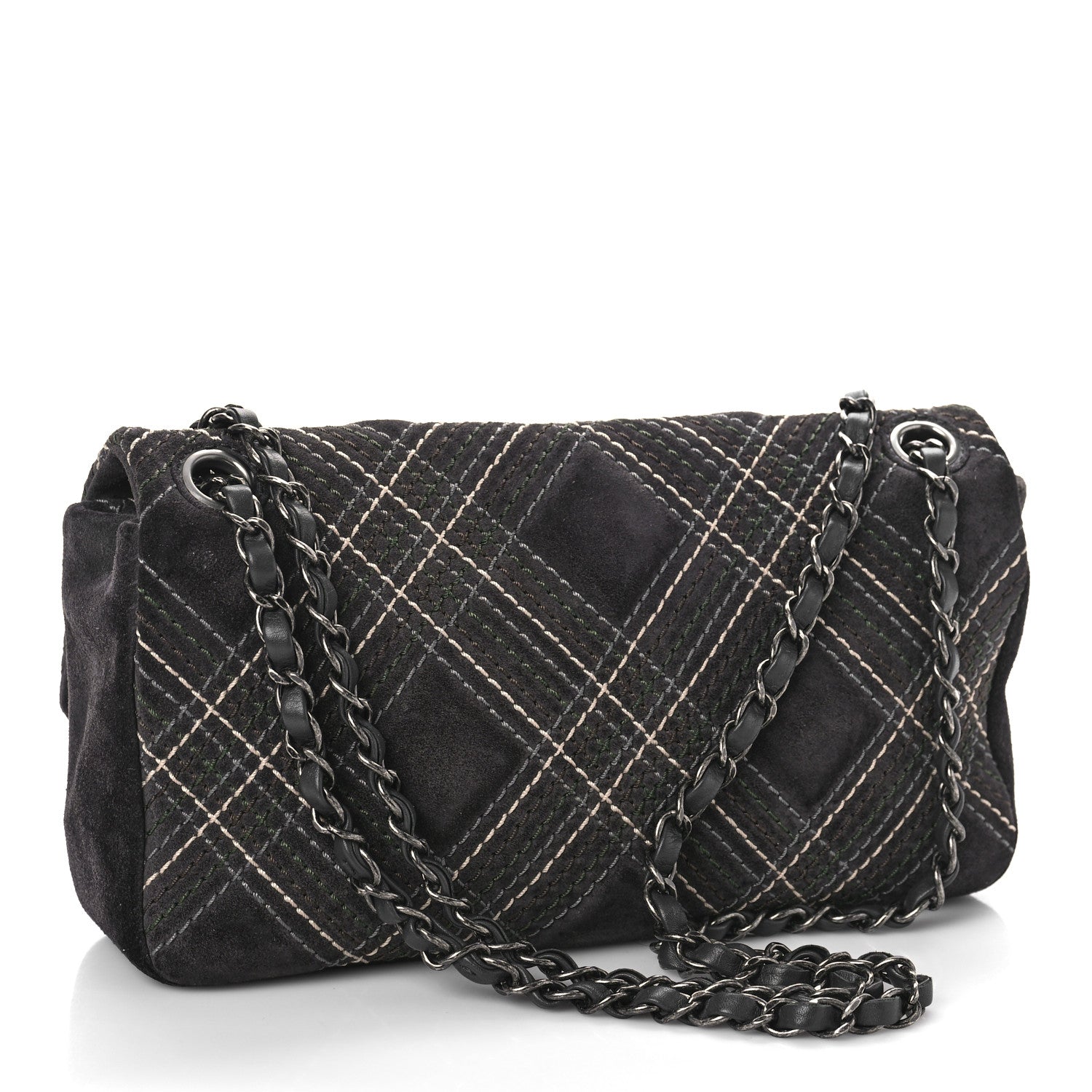 Chanel Suede Stitched Medium Saltire Single Flap Grey 2 of 10