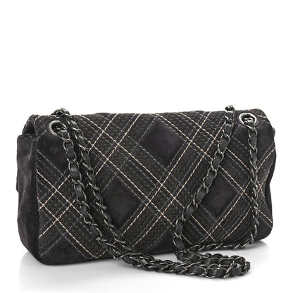 Chanel Suede Stitched Medium Saltire Single Flap Grey 2 of 10