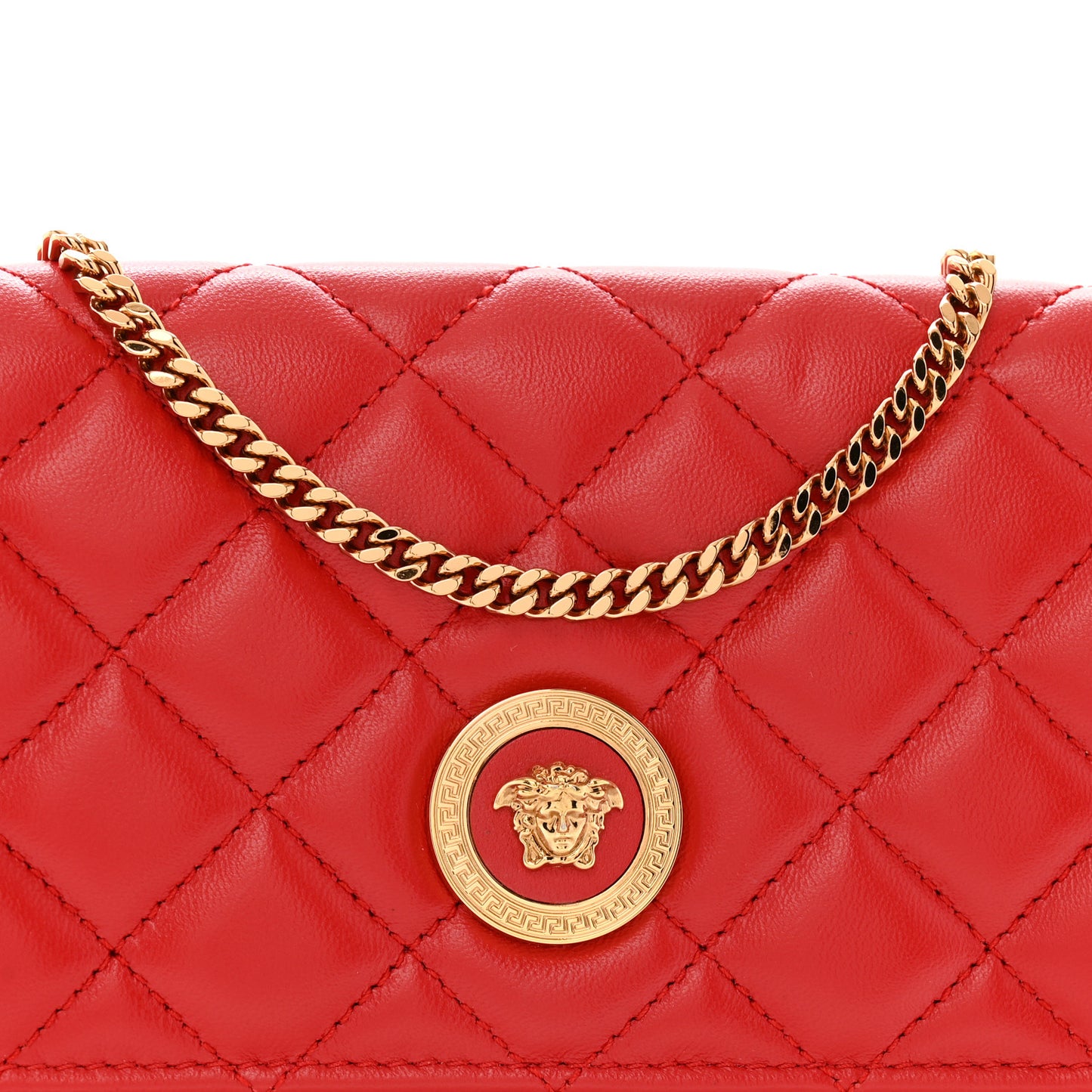Lambskin Quilted Medusa Wallet On Chain Crossbody Red