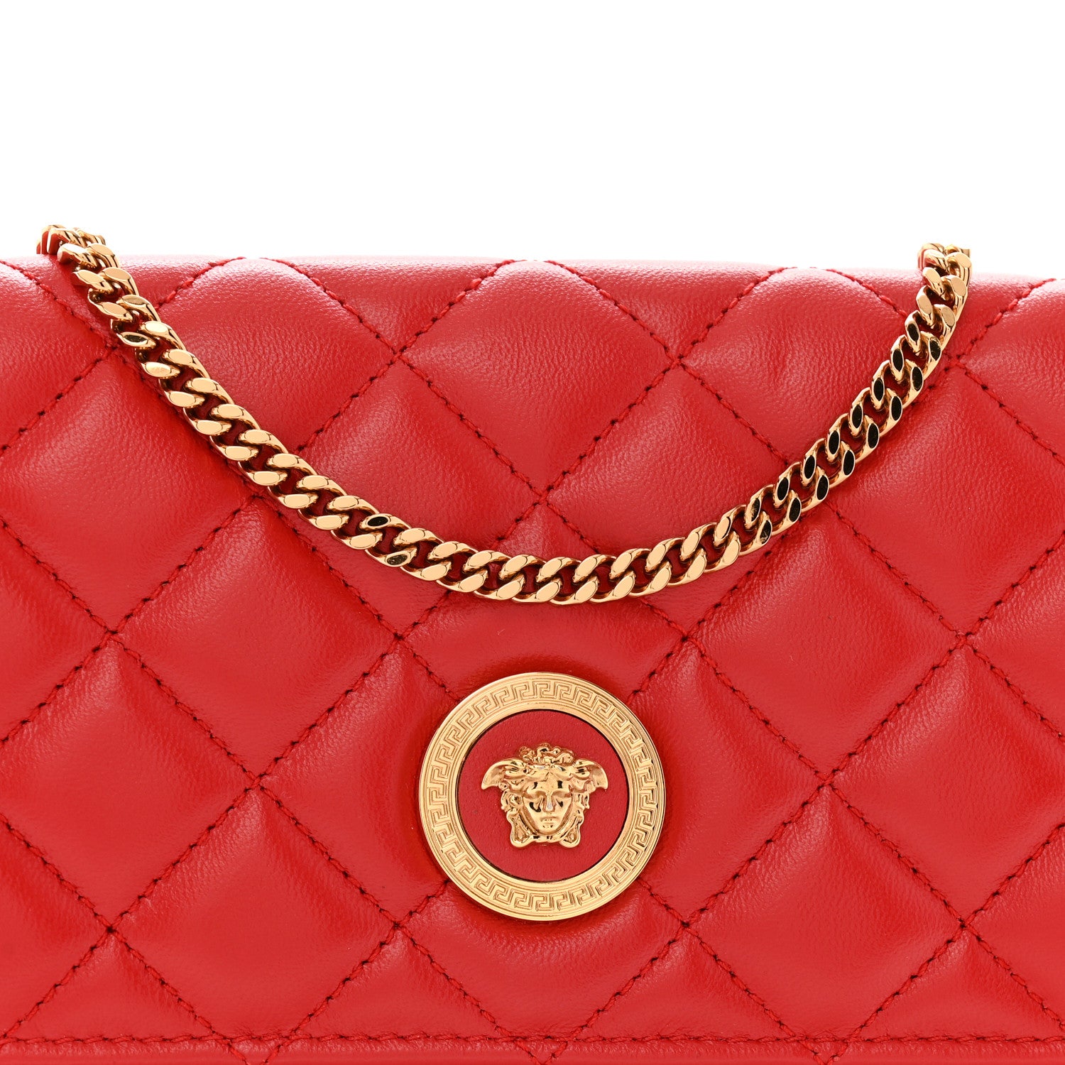 Versace Lambskin Quilted Medusa Wallet On Chain Crossbody Red 7 of 11