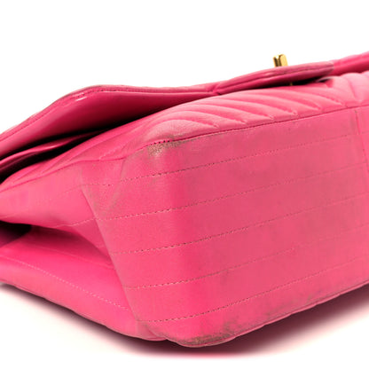 Chanel Lambskin Chevron Quilted Jumbo Double Flap Dark Pink 10 of 13