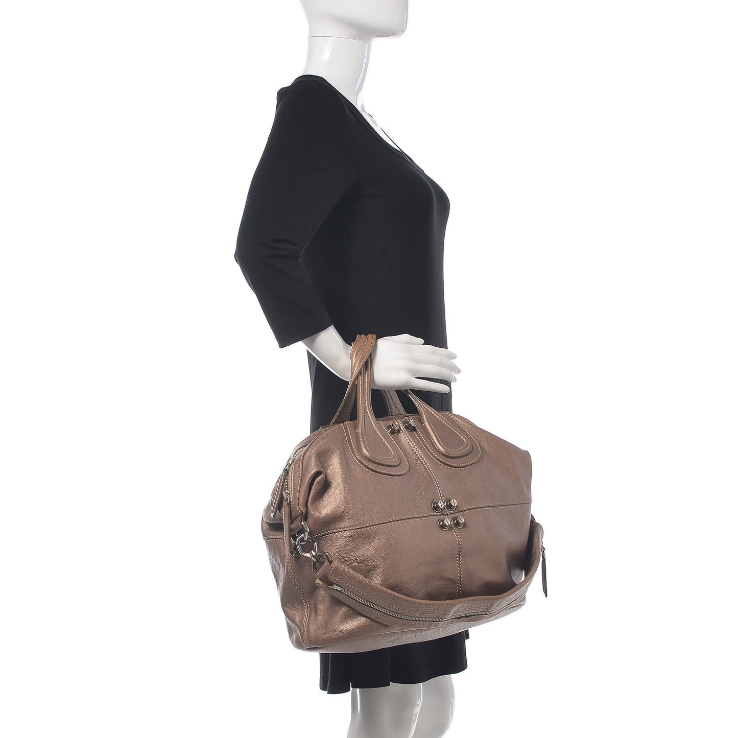 Metallic Calfskin Studded Medium Nightingale Brown