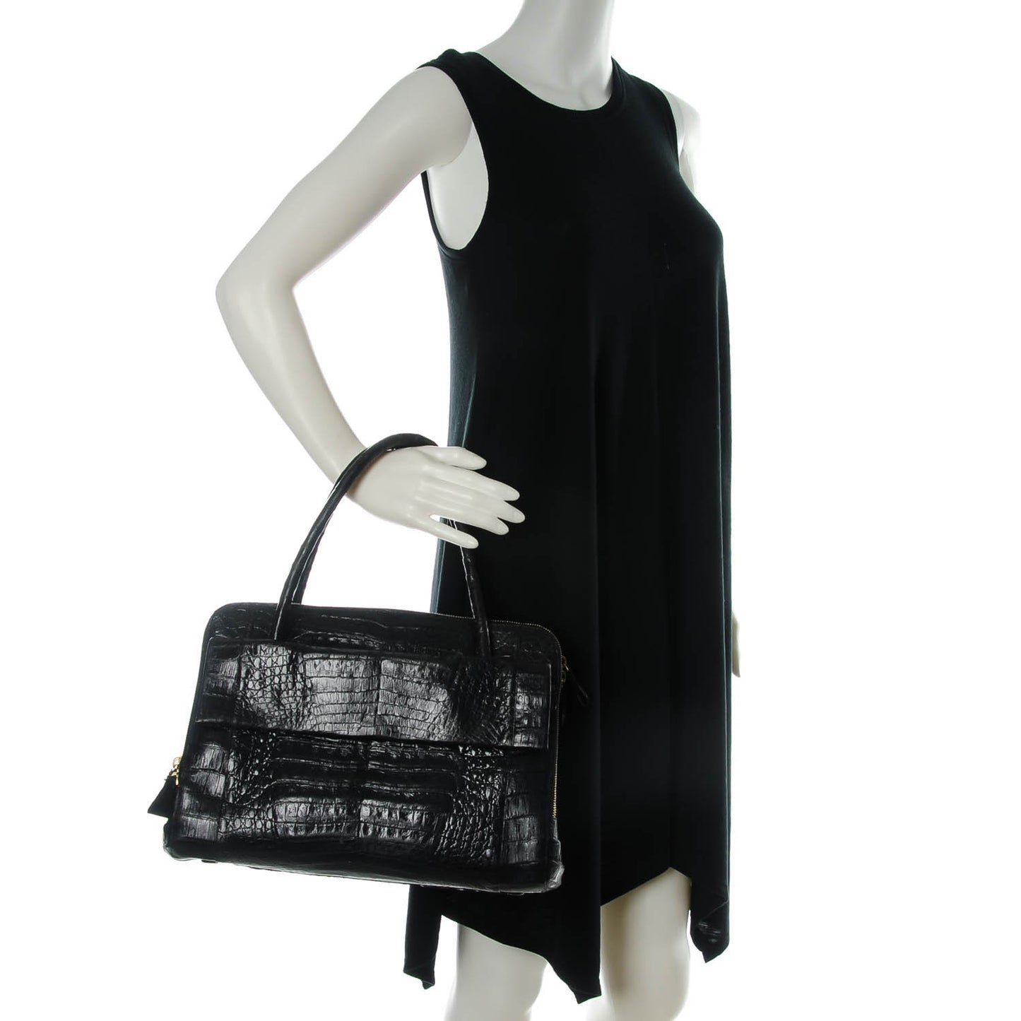 Crocodile Top Handle Bag Black