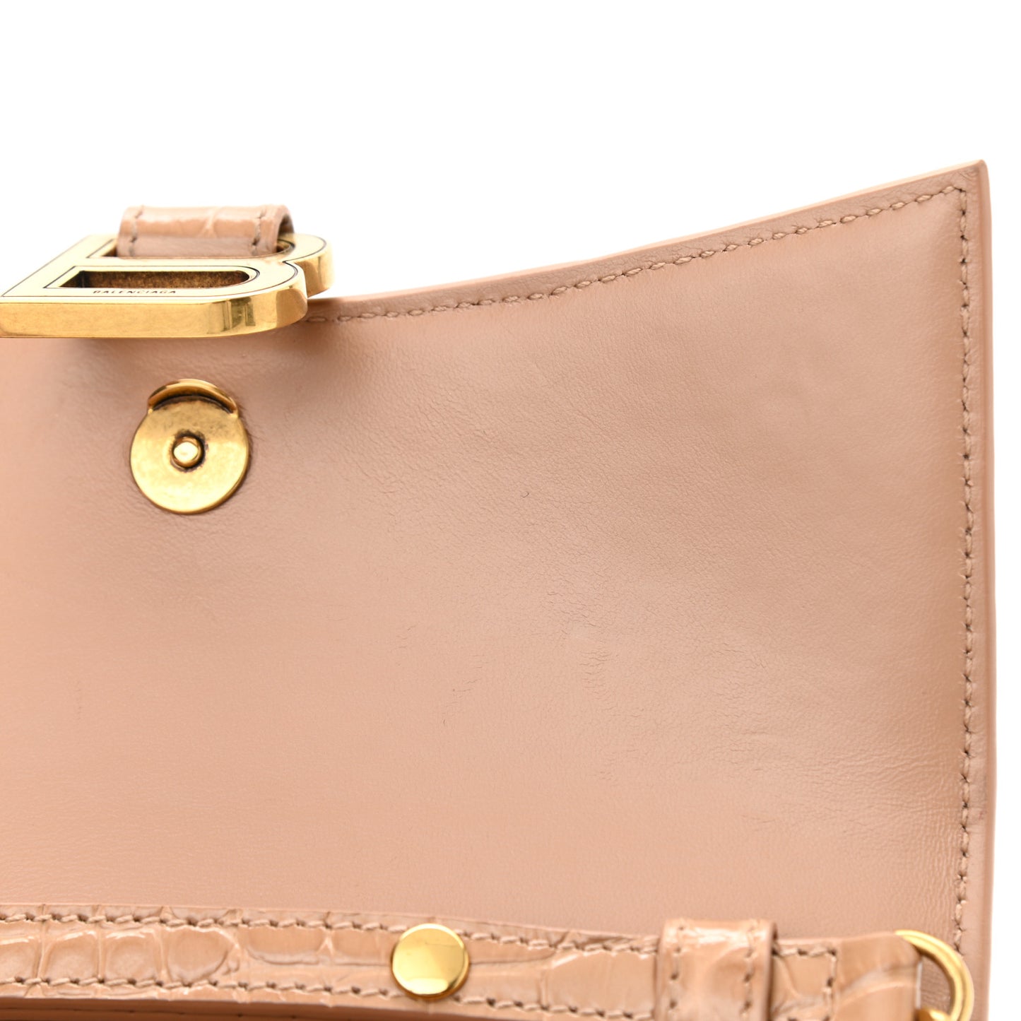 Shiny Calfskin Crocodile Embossed Hourglass Chain Bag Nude Beige