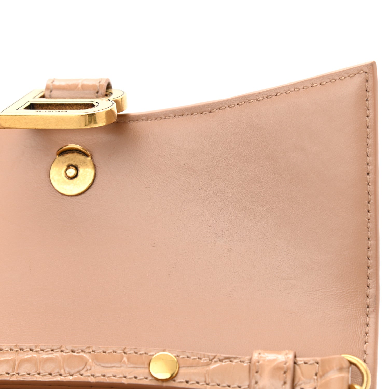 Balenciaga Shiny Calfskin Crocodile Embossed Hourglass Chain Bag Nude Beige 12 of 13