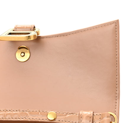 Balenciaga Shiny Calfskin Crocodile Embossed Hourglass Chain Bag Nude Beige 12 of 13