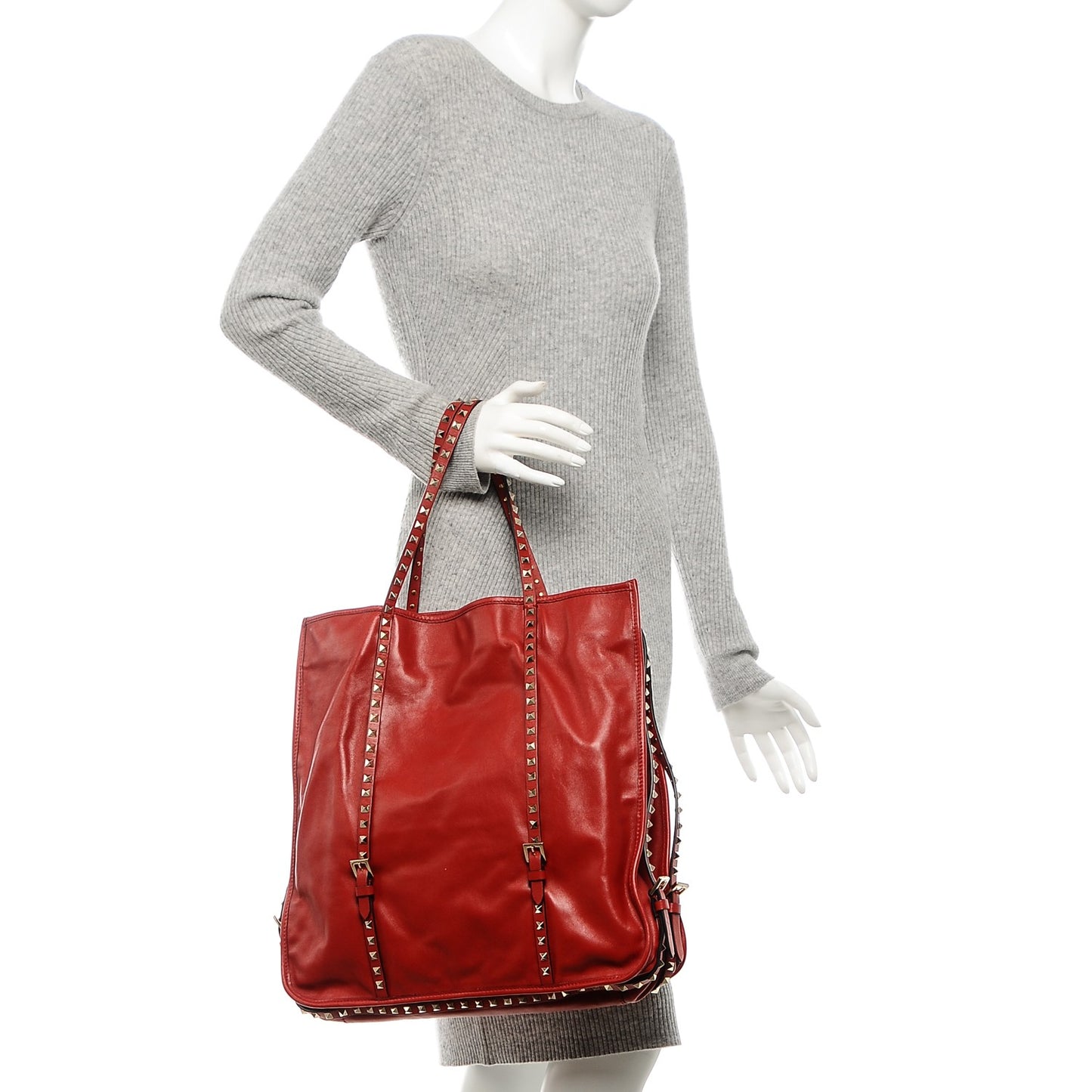 Vitello Rockstud Shopper Tote Red