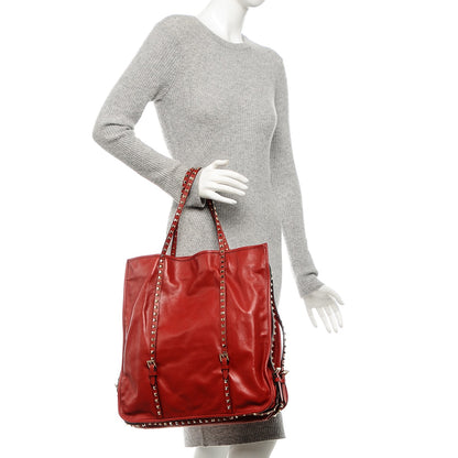 Valentino Garavani Vitello Rockstud Shopper Tote Red 2 of 6