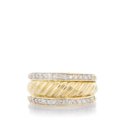 David Yurman 18K Yellow Gold Pave Diamond Cable Cigar Band Ring 6 1 of 5