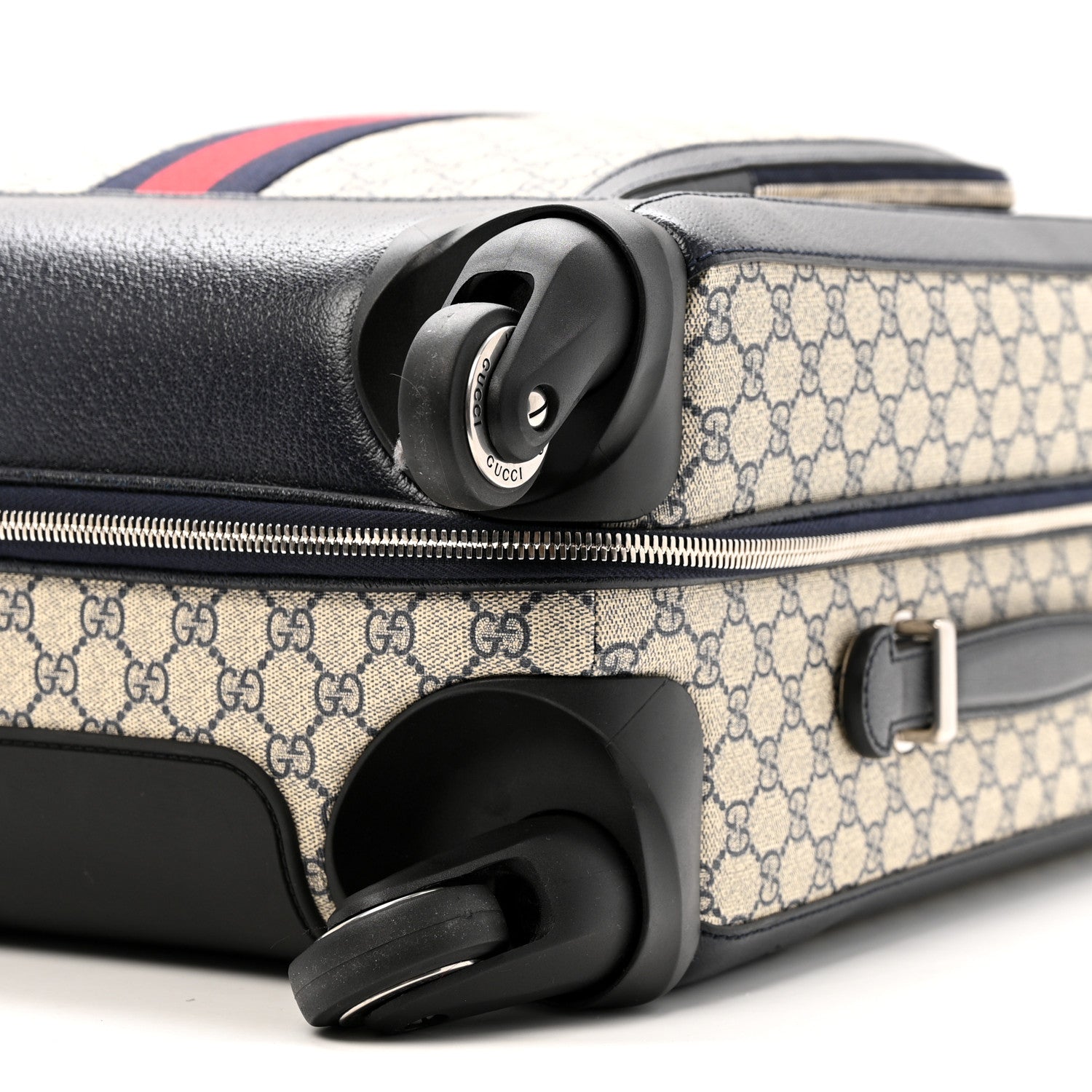 Gucci GG Supreme Monogram Textured Dollar Calfskin Web Savoy Cabin Plus Trolley Beige Blue 10 of 14