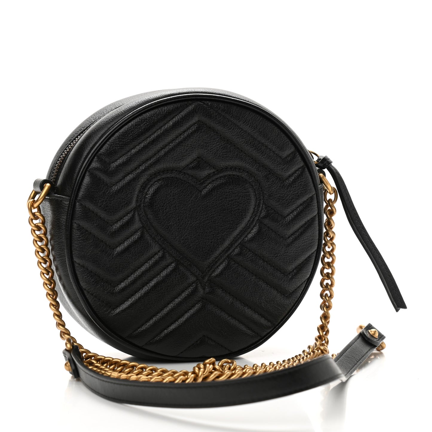 Azalea Calfskin Matelasse Heart Mini GG Marmont Round Shoulder Bag Black