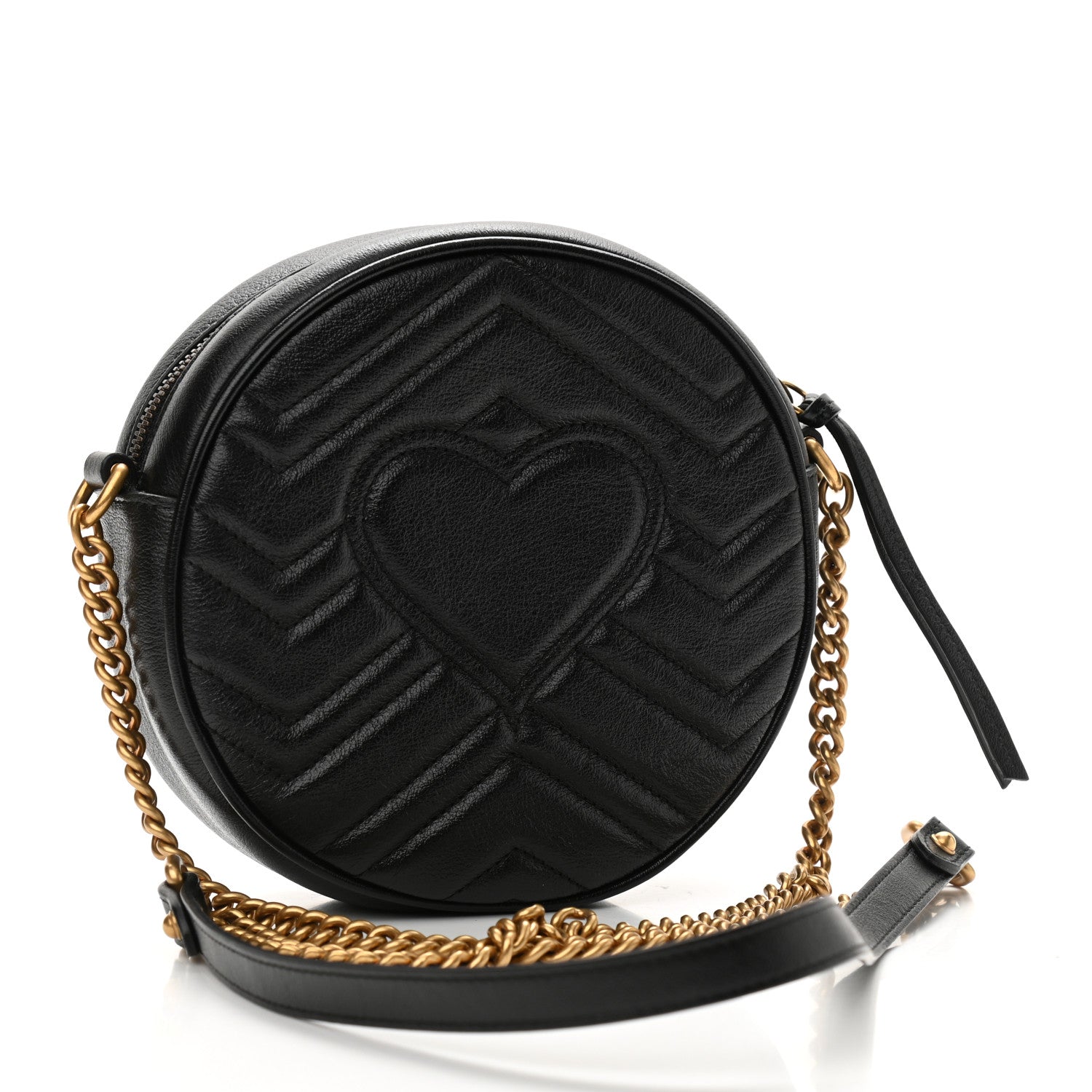 Gucci Azalea Calfskin Matelasse Heart Mini GG Marmont Round Shoulder Bag Black 3 of 12