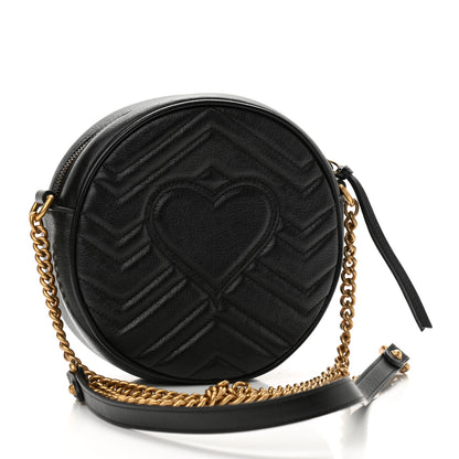 Gucci Azalea Calfskin Matelasse Heart Mini GG Marmont Round Shoulder Bag Black 3 of 12