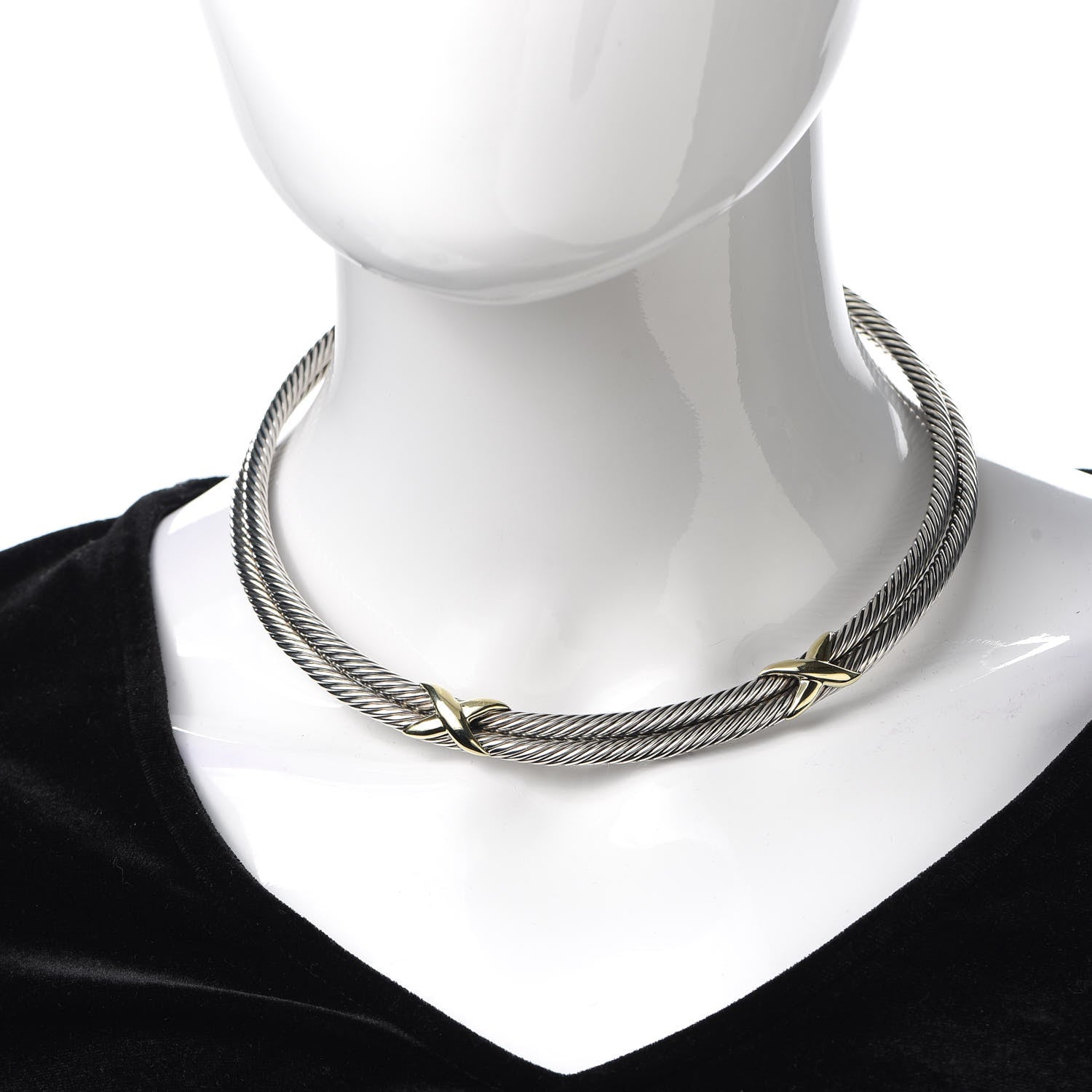 David Yurman Sterling Silver 14K Yellow Gold Double X Station Collar Necklace 2 of 4