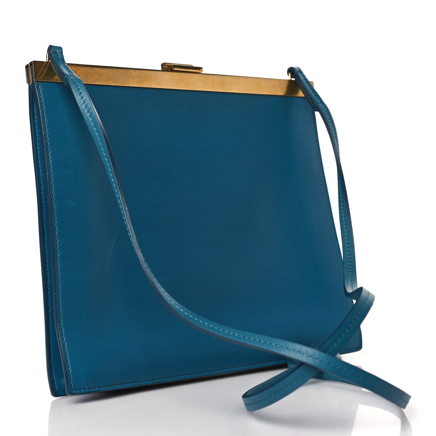 Smooth Calfskin Mini Clasp Bag Teal Blue
