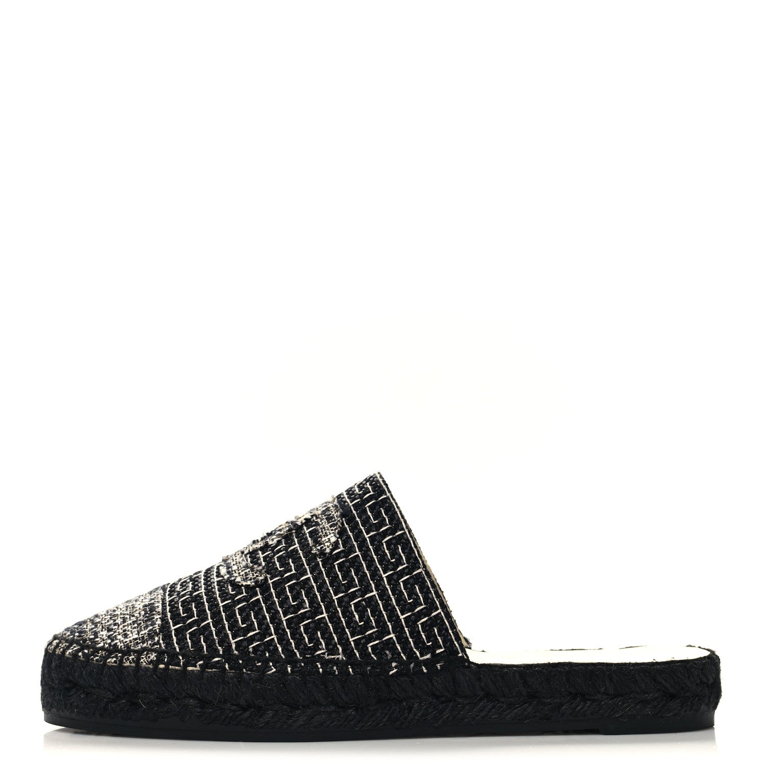 Chanel Tweed CC Slip On Espadrilles 37 Black Silver 1 of 9