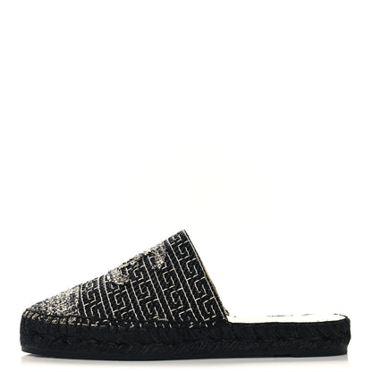 Chanel Tweed CC Slip On Espadrilles 37 Black Silver 1 of 9