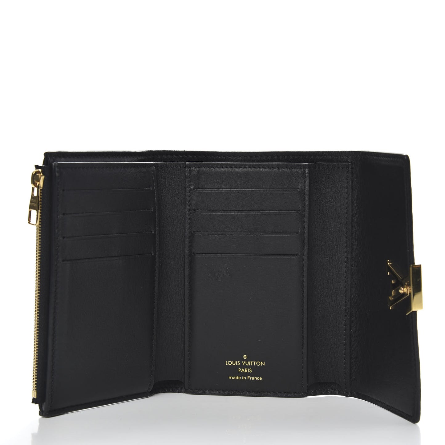 Taurillon Perforated Capucines Compact Wallet Black