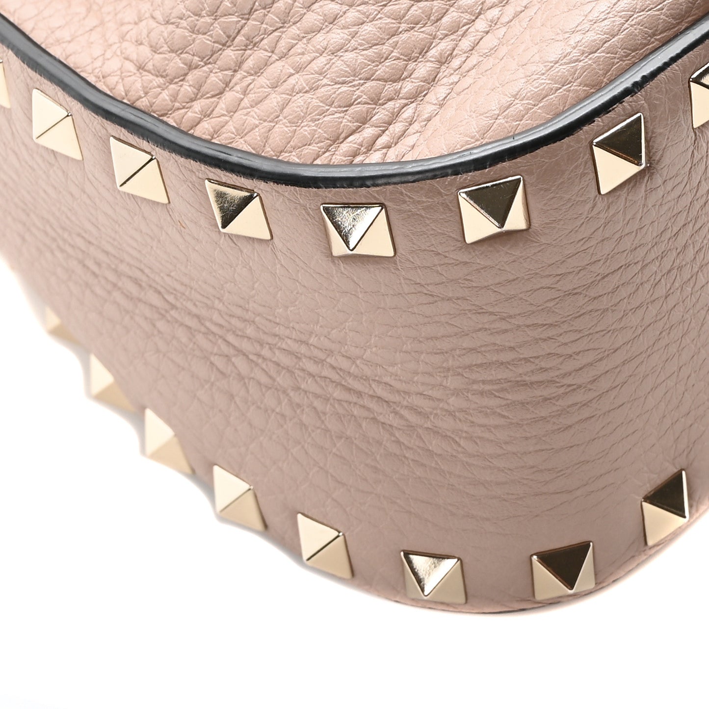 Grained Calfskin Rockstud Bucket Bag Poudre