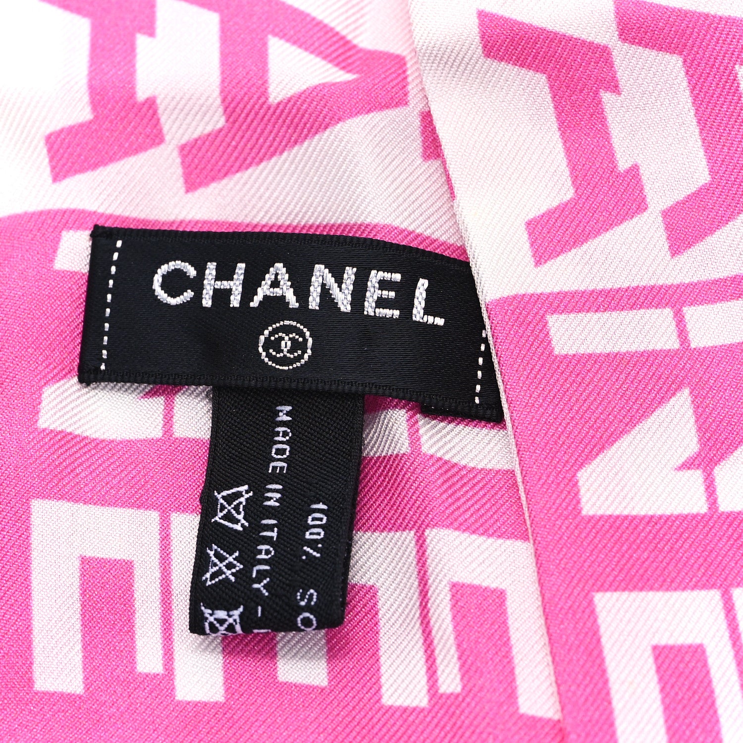 Chanel Silk Logo Slim Bandeau Scarf Fuchsia White 3 of 3