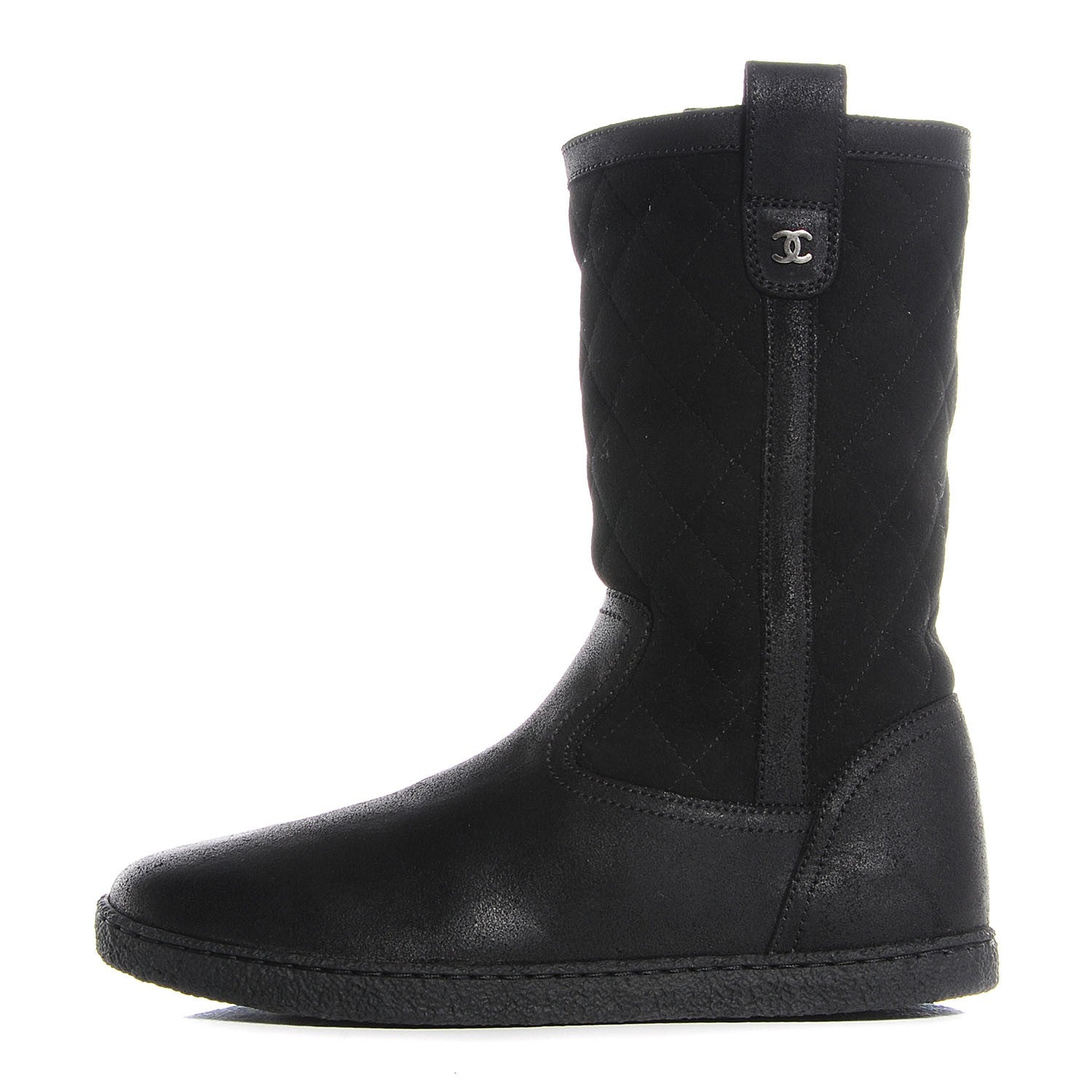 Chanel Suede Quilted High Boots 36 Black 1 of 7