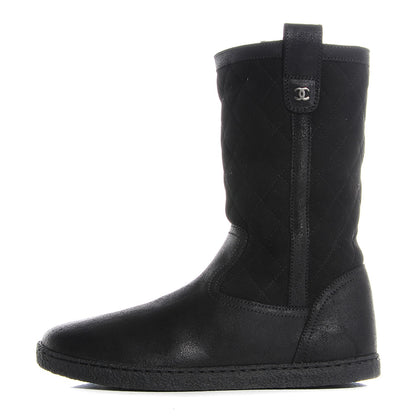 Chanel Suede Quilted High Boots 36 Black 1 of 7