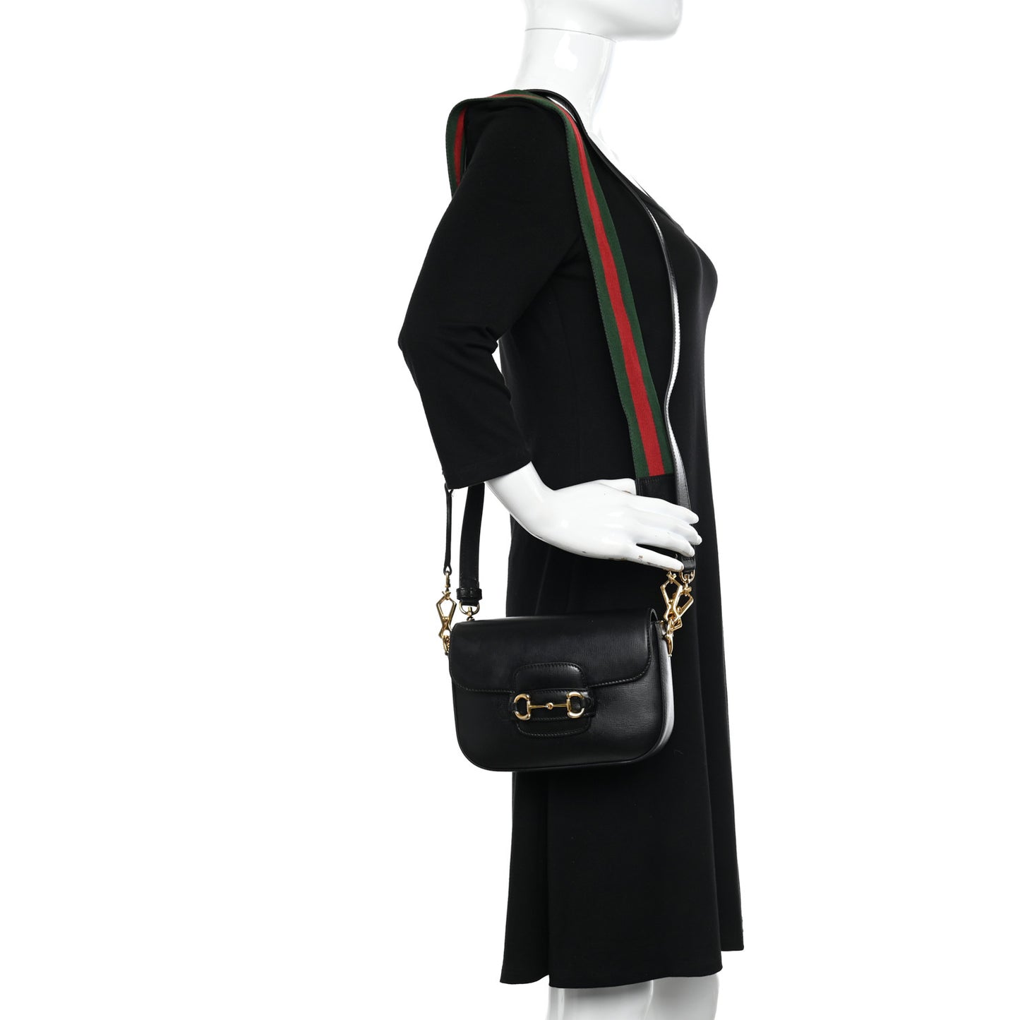 Azalea Calfskin Web Mini Horsebit 1955 Shoulder Bag Black