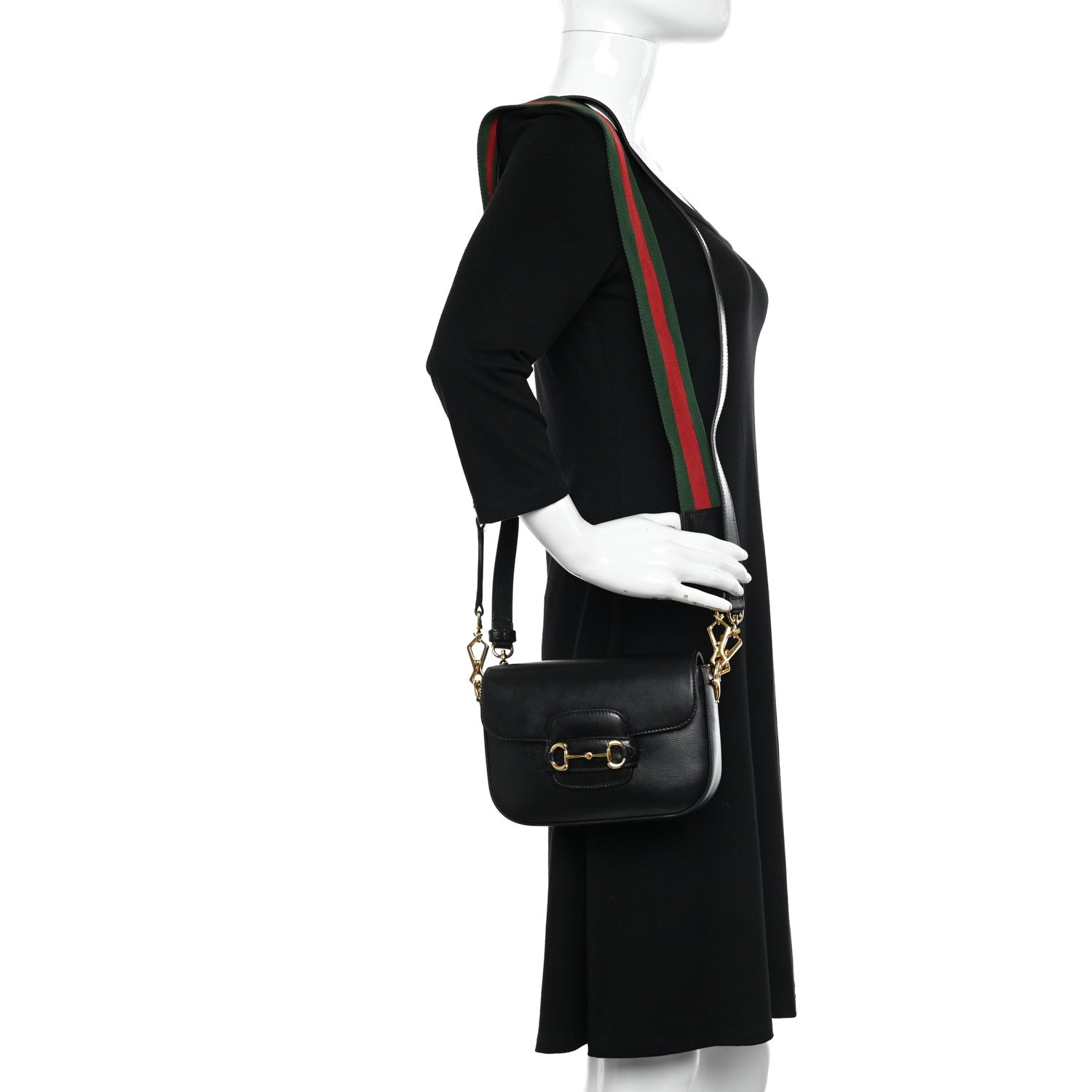 Gucci Azalea Calfskin Web Mini Horsebit 1955 Shoulder Bag Black 2 of 14