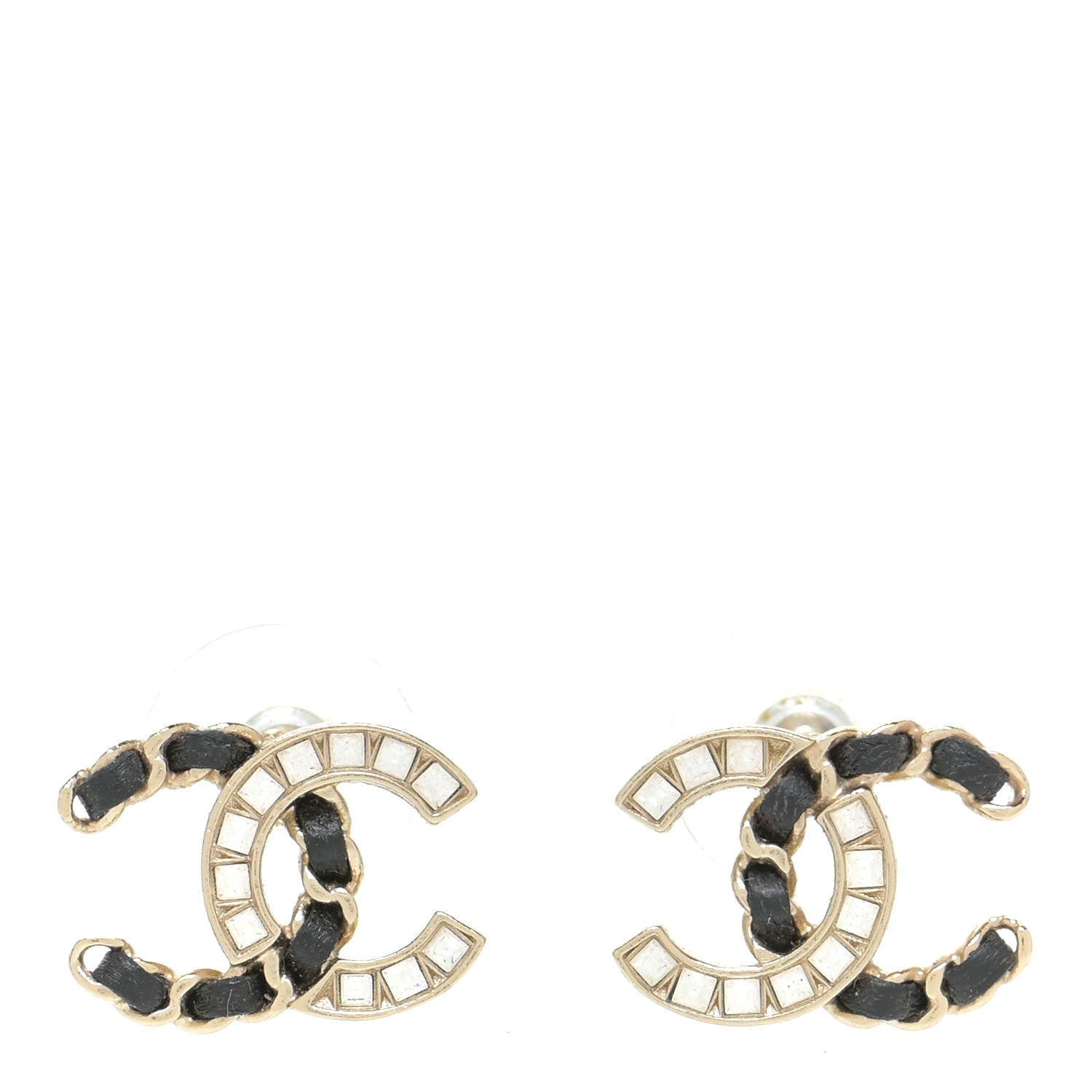 Chanel Crystal Baguette Lambskin Chain CC Vintage Allure Stud Earrings Black Gold 1 of 6