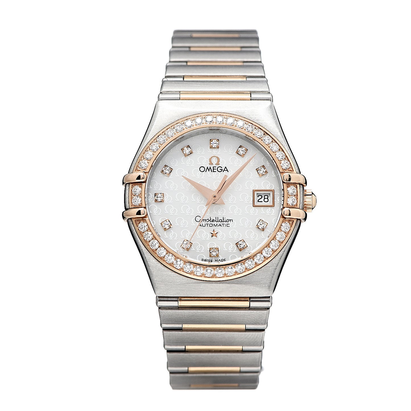 Stainless Steel 18K Red Gold Diamond Bezel Mother of Pearl 27mm Constellation Automatic Watch 1398.75