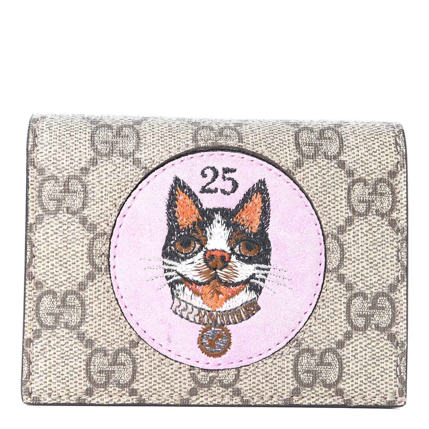 Gucci GG Supreme Monogram Bosco Patch Card Case Wallet Beige Malva Hibiscus Red 1 of 11