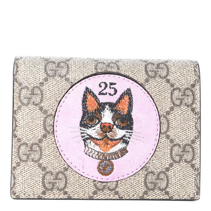 Gucci GG Supreme Monogram Bosco Patch Card Case Wallet Beige Malva Hibiscus Red 1 of 11