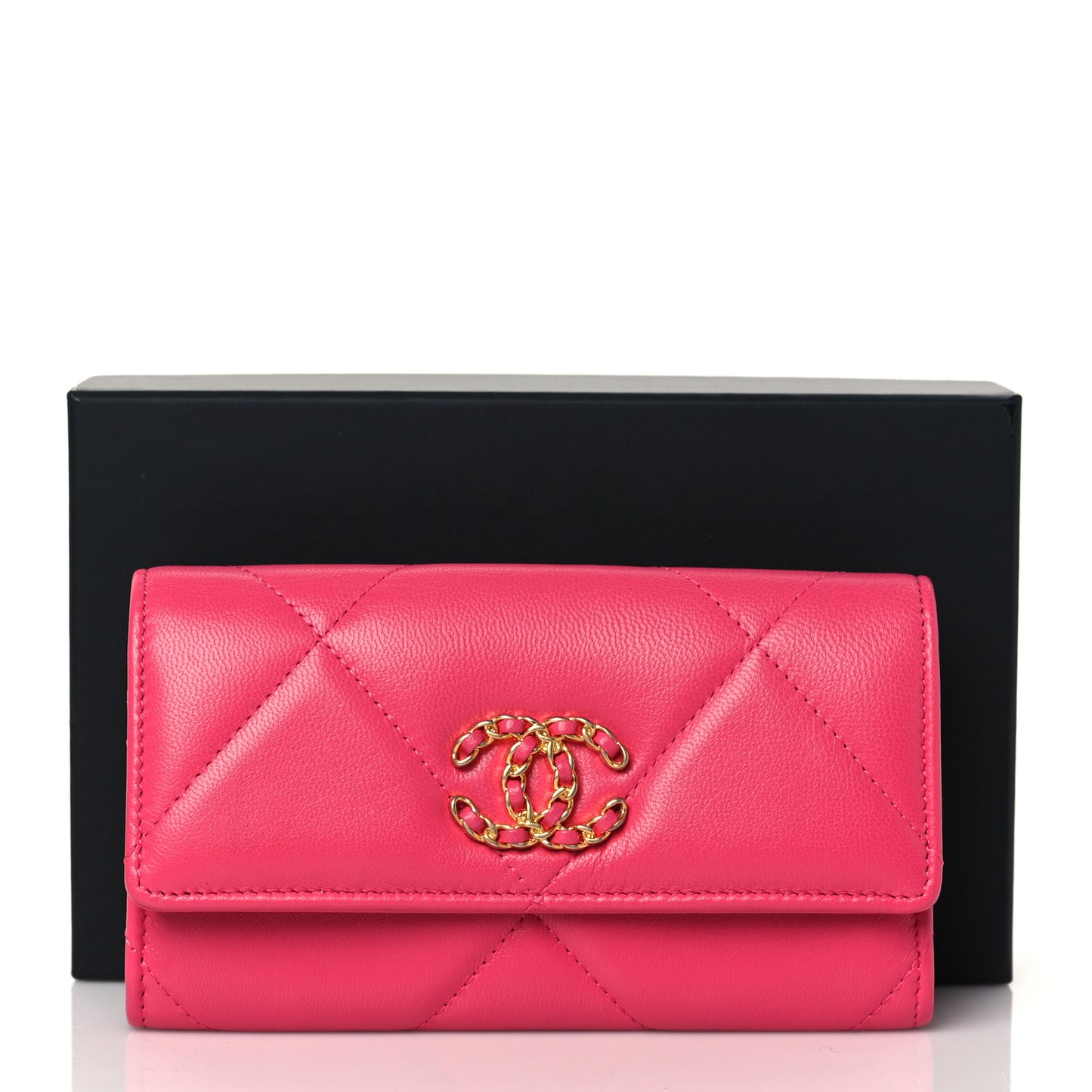 Lambskin Quilted Chanel 19 Flap Wallet Dark Pink