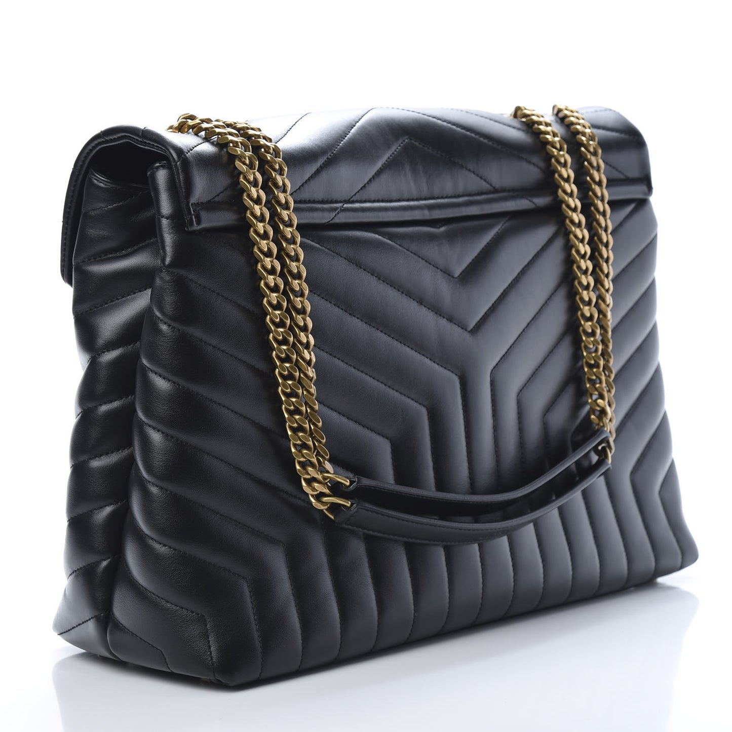 Calfskin Y Quilted Monogram Large Loulou Chain Satchel Black