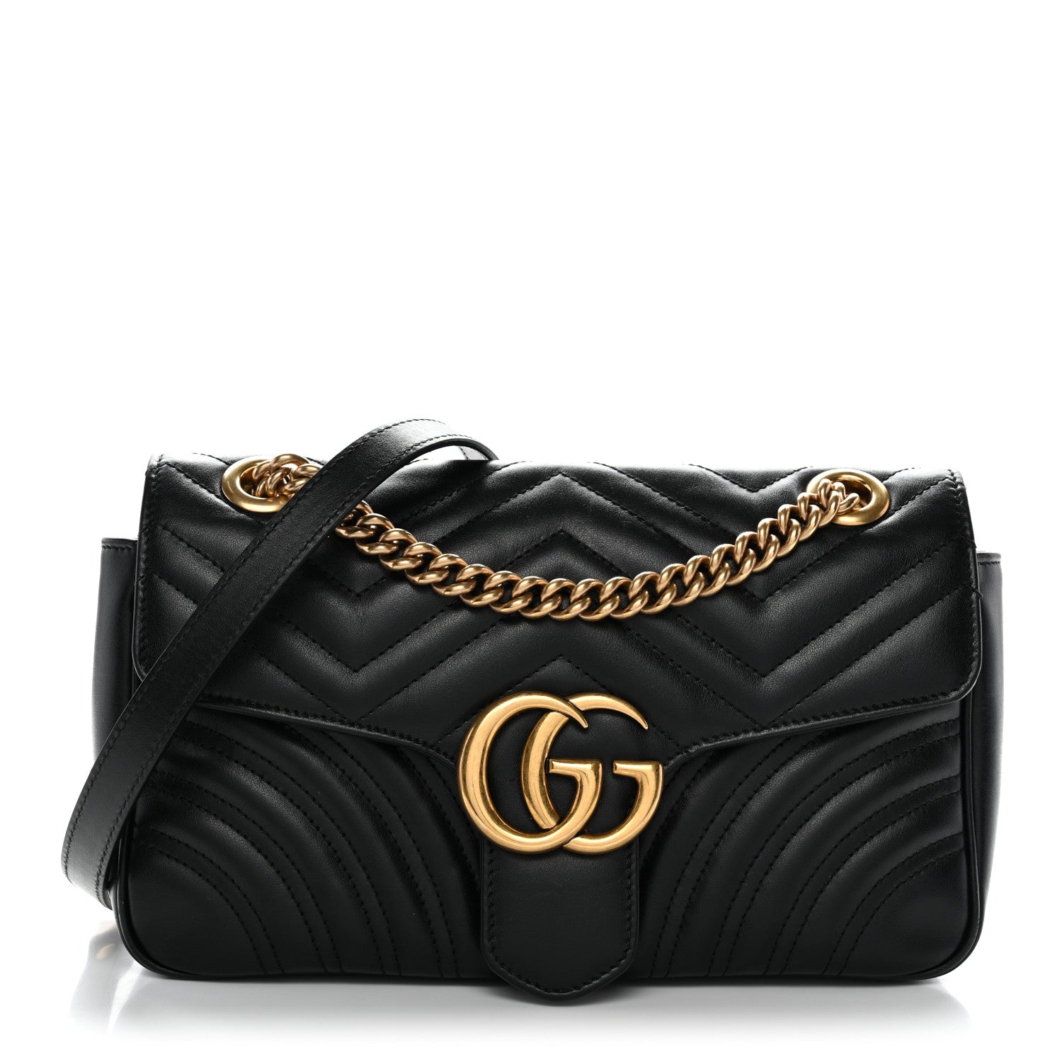 Gucci Calfskin Matelasse Small GG Marmont Shoulder Bag Black 1 of 13