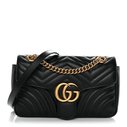 Gucci Calfskin Matelasse Small GG Marmont Shoulder Bag Black 1 of 13