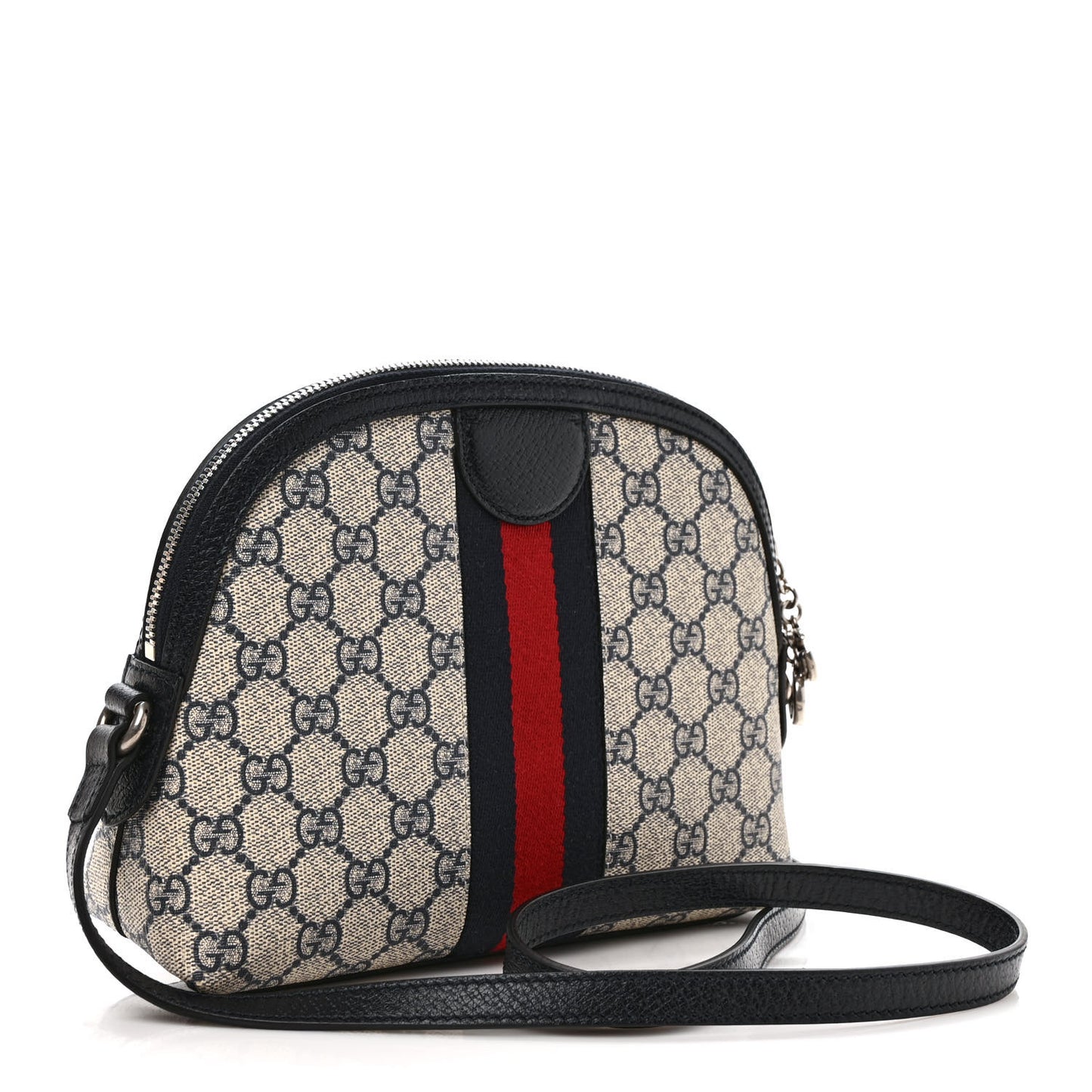 GG Supreme Monogram Textured Dollar Calfskin Web Small Ophidia Dome Shoulder Bag Beige Blue