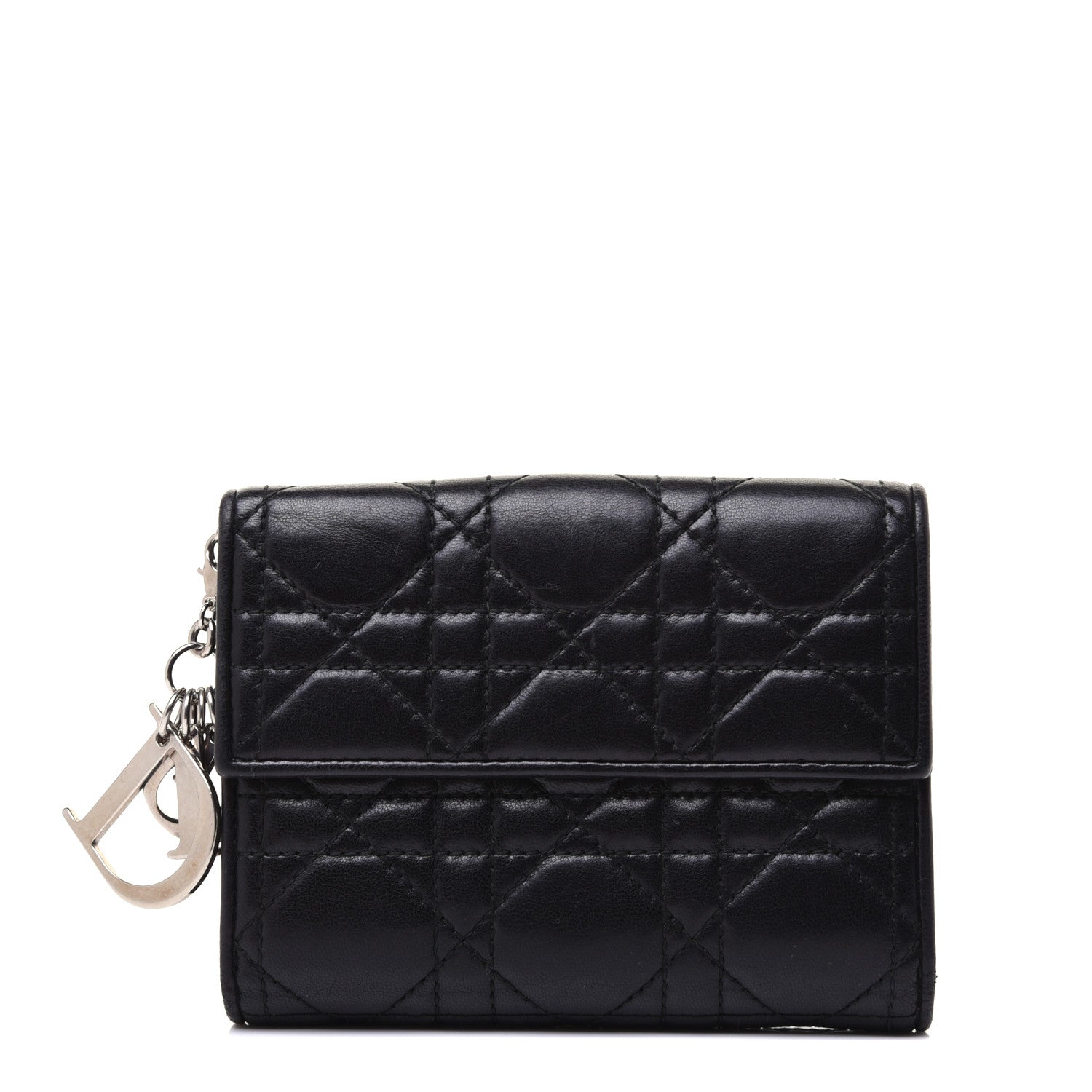 Christian Dior Lambskin Cannage Lady Dior Compact Wallet Black 1 of 12