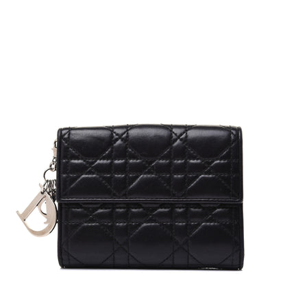 Christian Dior Lambskin Cannage Lady Dior Compact Wallet Black 1 of 12