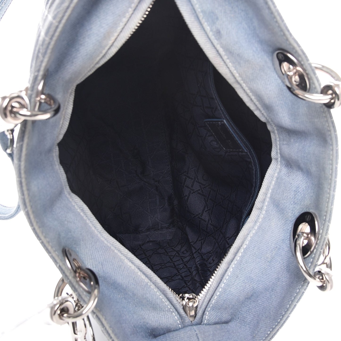 Denim Cannage Large Lady Dior Tote Blue