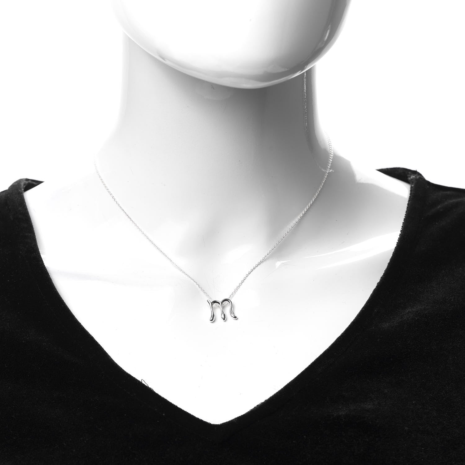 Tiffany Sterling Silver Elsa Peretti Letter M Pendant Necklace 2 of 7